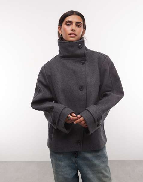 Weekday wool blend funnel neck jacket in grey melange - view 1