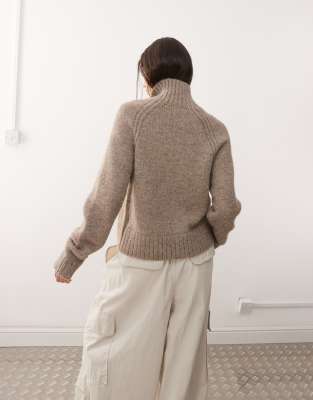 Weekday Wool Blend Fuzzy Knit Zip Through Cardigan In Brown