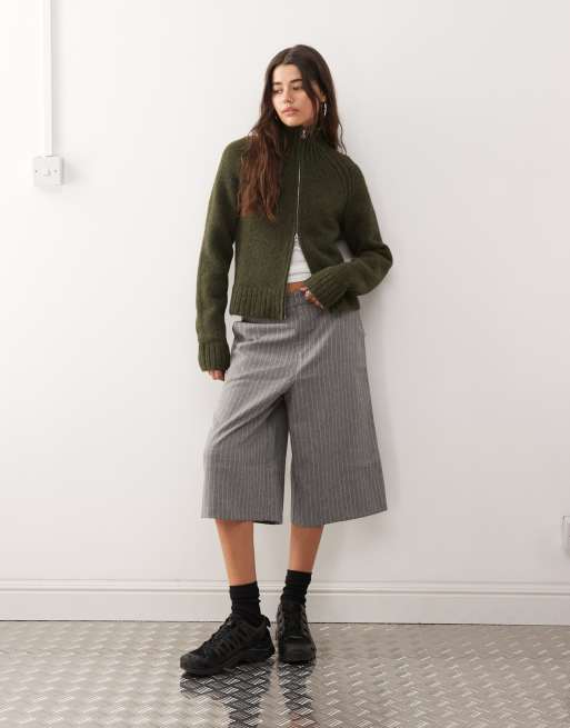 Weekday - Gilet zippé en maille duveteuse de laine mélangée - Vert foncé chiné