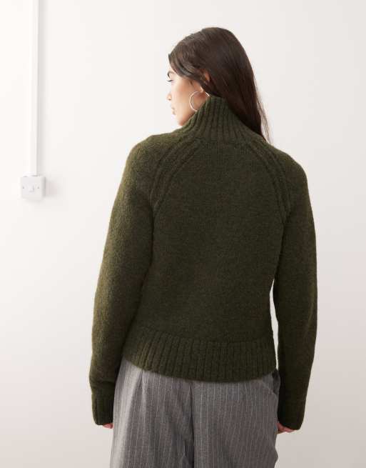 Weekday - Gilet zippé en maille duveteuse de laine mélangée - Vert foncé chiné