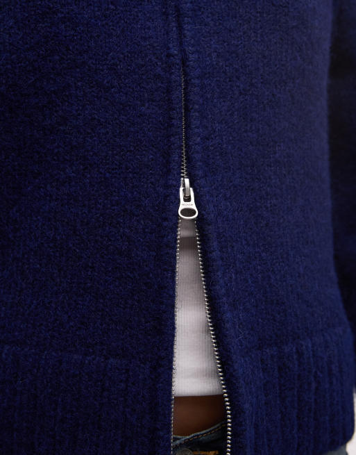 Weekday wool blend hairy knit zip up cardigan in heathered navy, 3 of 4