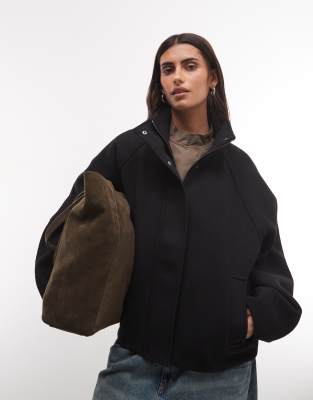 Weekday Wool Blend Jacket With Funnel Neck Collar In Black