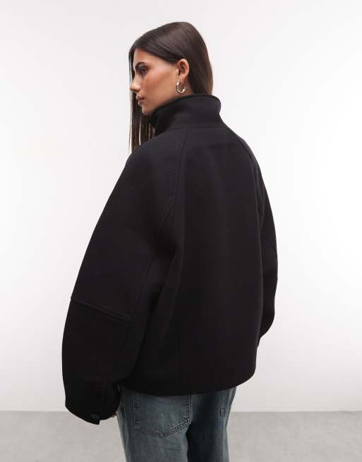 Weekday wool blend jacket with funnel neck collar in black , 4 of 4