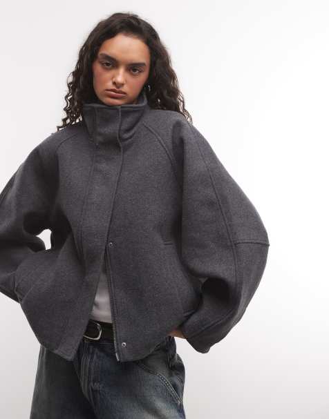 Weekday wool blend jacket with funnel neck collar in grey melange  - view 1