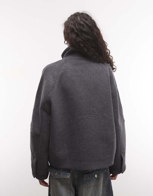 Weekday wool blend jacket with funnel neck collar in grey melange , 3 of 4