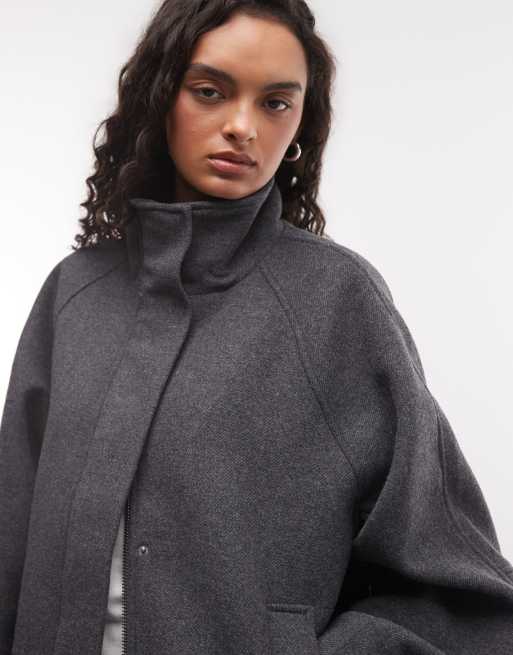Weekday wool blend jacket with funnel neck collar in grey melange , 4 of 4