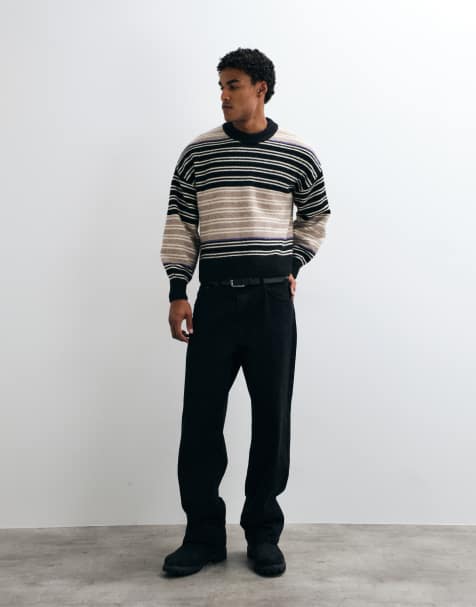 Weekday wool blend jumper in beige black & purple stripe - view 1