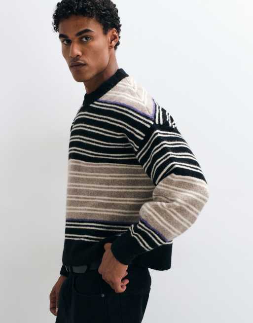 Weekday wool blend jumper in beige black & purple stripe, 4 of 5
