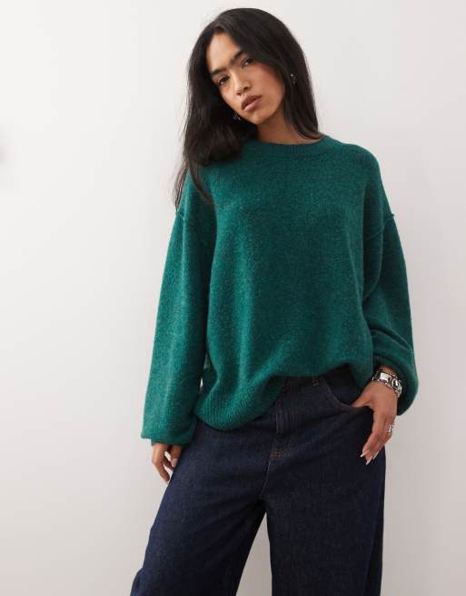 Weekday wool blend jumper in dark green melange, 2 of 4