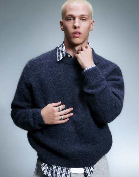 Weekday wool blend jumper in navy melange