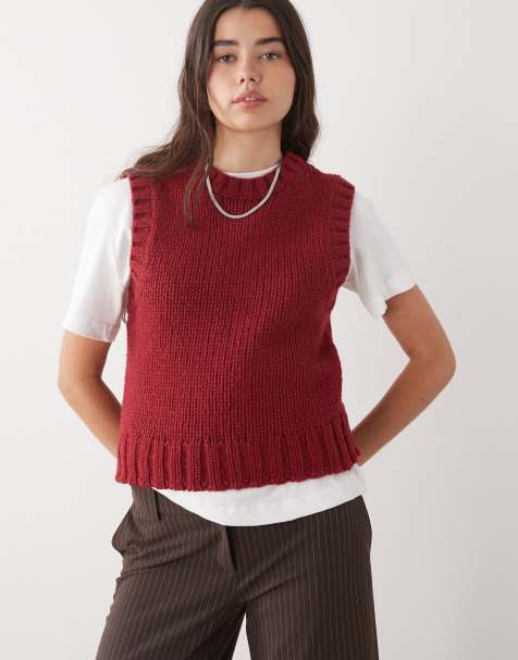 Weekday wool blend knit vest in burgundy - view 1