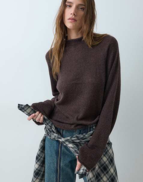 Weekday wool blend mock neck jumper in dark brown exclusive to ASOS - view 1