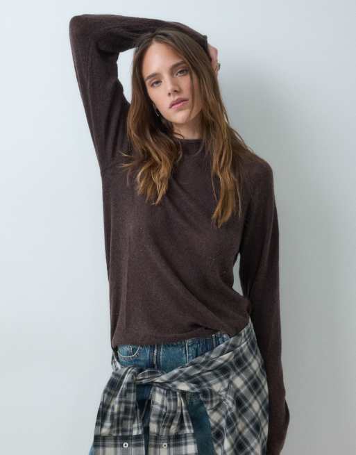 Weekday wool blend mock neck jumper in dark brown exclusive to ASOS, 3 of 5