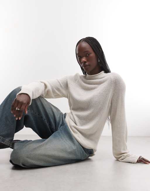 Weekday wool blend mock neck jumper in off-white, 4 of 4