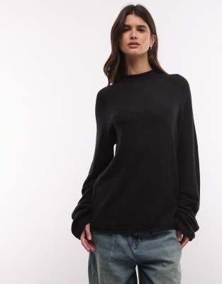 Weekday Wool Blend Mock Neck Sweater In Black