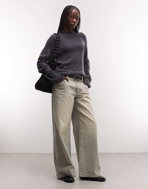 Weekday wool blend mock neck sweater in off brown, 3 of 4