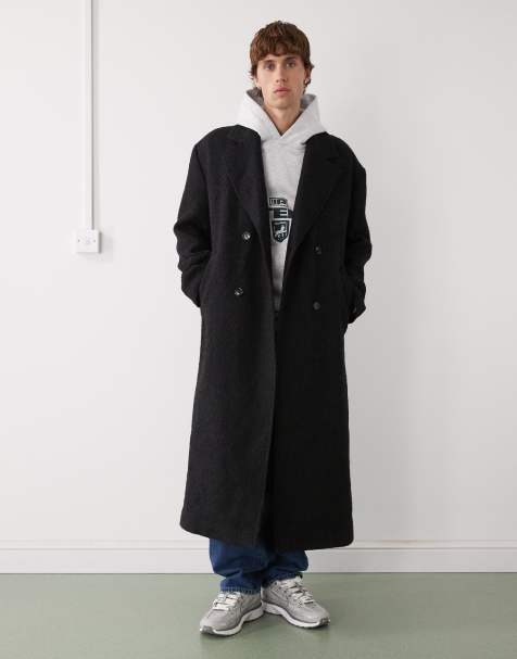 Weekday wool blend oversized coat in in dark grey herringbone - view 1