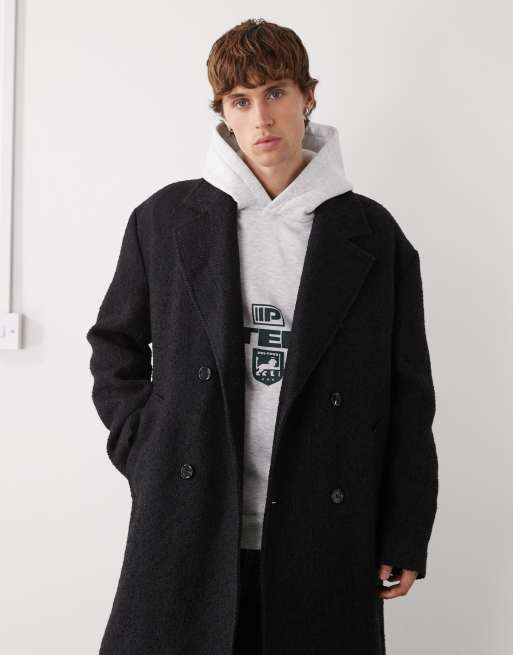 Weekday wool blend oversized coat in in dark grey herringbone