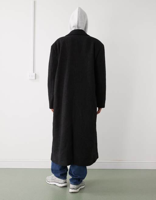Weekday wool blend oversized coat in in dark grey herringbone