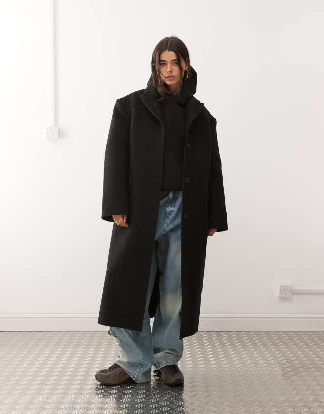 Weekday wool blend oversized coat with exaggerated shoulders in