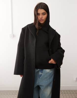 Weekday Wool Blend Oversized Coat With Exaggerated Shoulders In Black