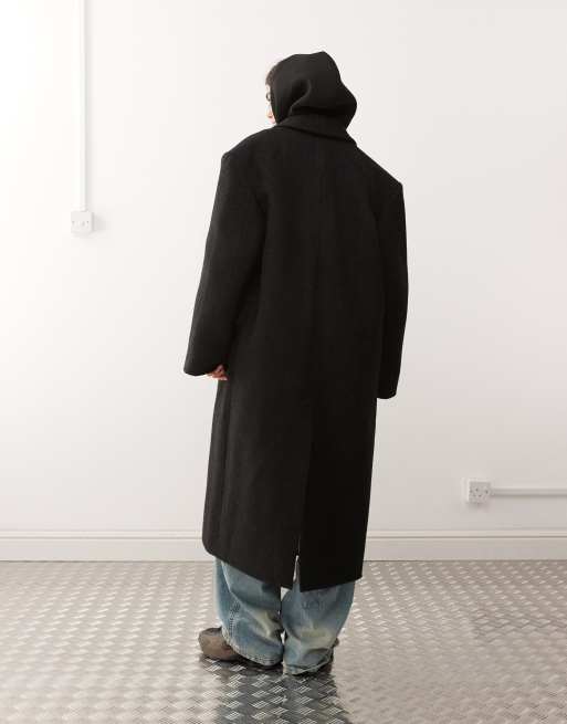 Weekday - Oversized jas van wolmix met overdreven schouders in zwart met visgraatmotief