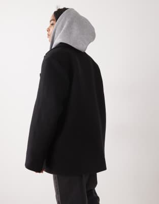 Weekday Wool Blend Oversized Double Breasted Blazer Jacket In Black