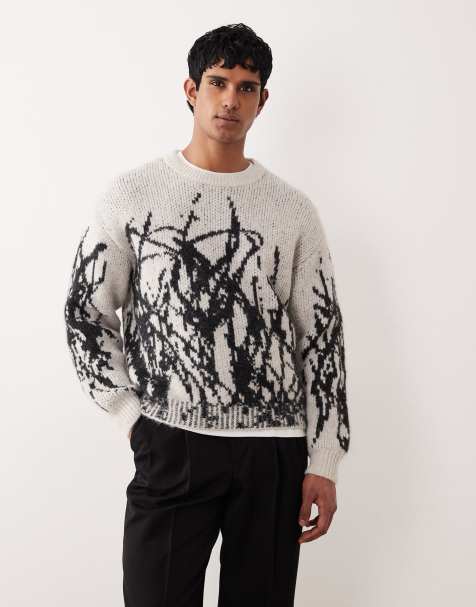 Weekday wool blend oversized jumper with graphic jacquard in off-white - view 1