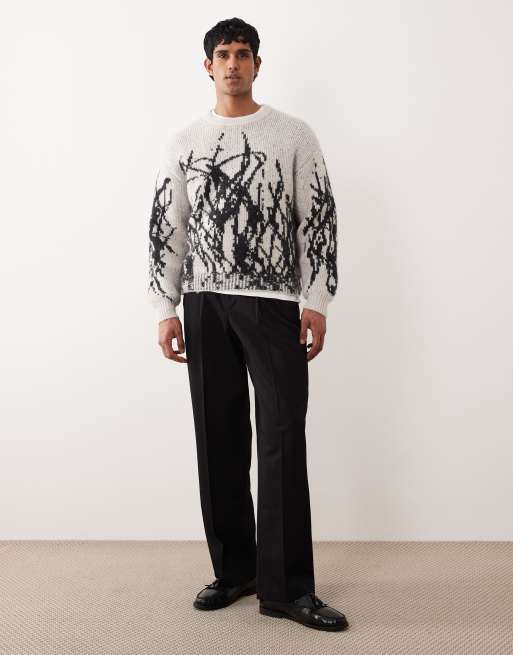 Weekday wool blend oversized jumper with graphic jacquard in off-white, 2 of 5