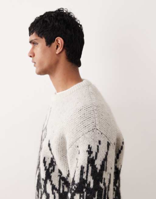 Weekday wool blend oversized jumper with graphic jacquard in off-white, 4 of 5