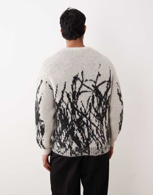Weekday wool blend oversized jumper with graphic jacquard in off-white, 5 of 5