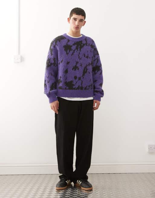 Weekday wool blend oversized jumper with graphic jacquard in purple and black, 2 of 5