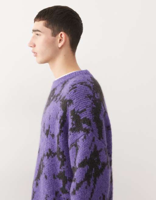 Weekday wool blend oversized jumper with graphic jacquard in purple and black, 4 of 5