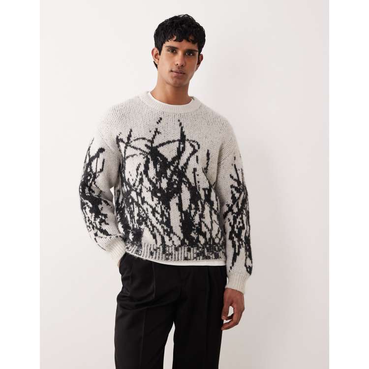 Weekday wool blend oversized sweater with graphic jacquard in off