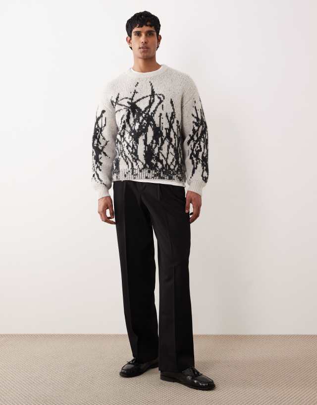 トップス YOKE PRINTED COTTON CREWNECK SWEATER (2) Weekday wool blend oversized sweater with graphic jacquard in off