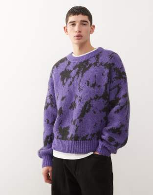 Weekday Wool Blend Oversized Sweater With Graphic Jacquard In Purple