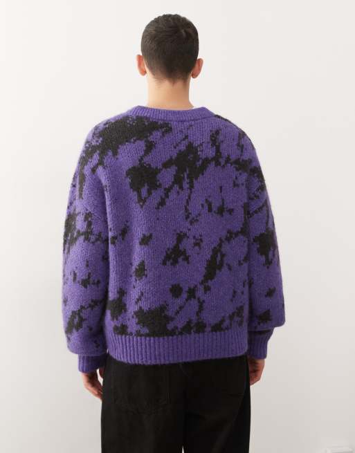 Weekday wool blend oversized sweater with graphic jacquard in purple and black, 3 of 5