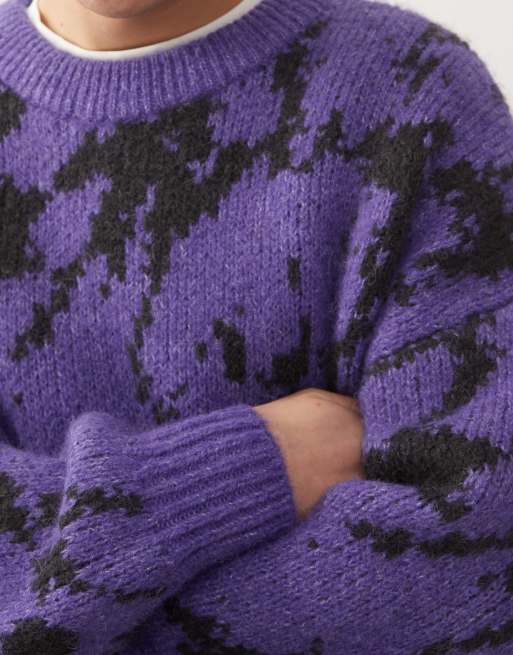 Weekday wool blend oversized sweater with graphic jacquard in purple and black, 5 of 5