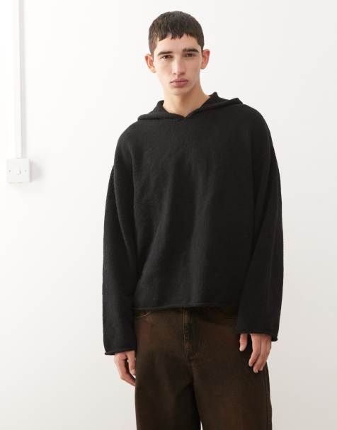 Weekday wool blend slouchy fit knitted hoodie in black - view 1