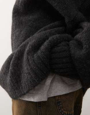 Weekday Wool Blend Super Oversized V Neck Sweater In Black