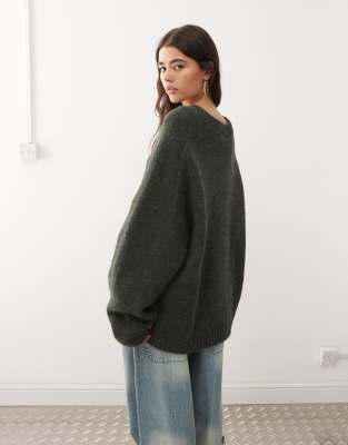 Weekday Wool Blend Super Oversized V Neck Sweater In Gray