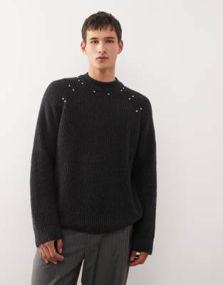 Weekday Wool Blend Sweater With Stud Detail In Black