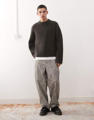 Weekday Wool Blend Two-tone Rib Raglan Sweater In Brown
