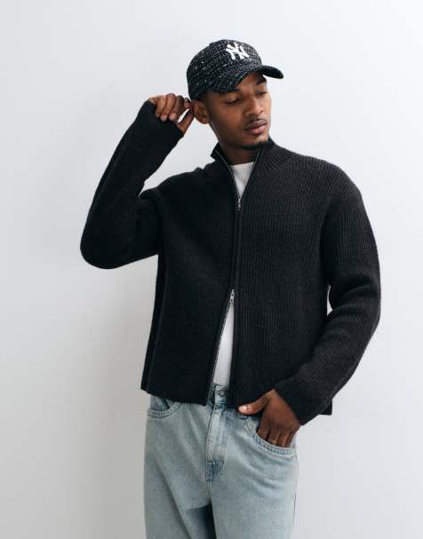 Weekday wool blend zip cardigan in brown and black 2-tone rib - view 1