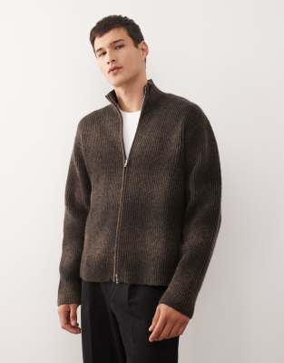 Weekday Wool Blend Zip Cardigan In Brown