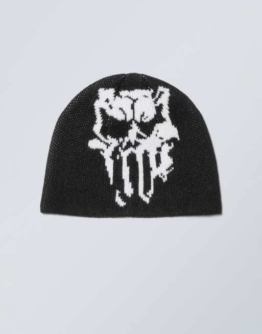 Weekday wool look beanie with jacquard graphic in black