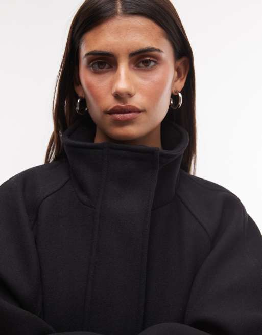 Weekday wool-look jacket with funnel neck collar in black , 3 of 4