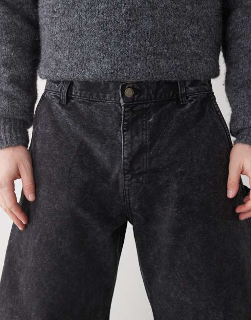 Weekday - Workwear broek met ballonpijpen in zwart met wassing, 4 van 5