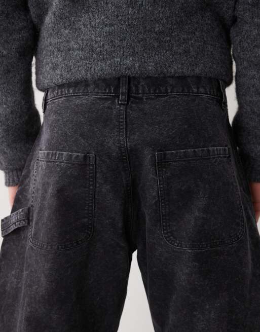 Weekday - Workwear broek met ballonpijpen in zwart met wassing, 5 van 5