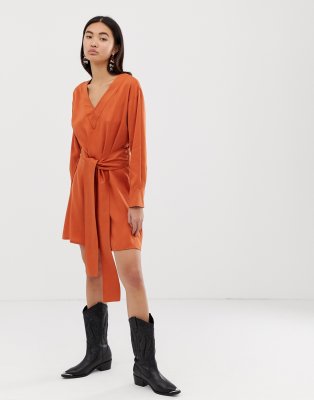 orange wrap around dress